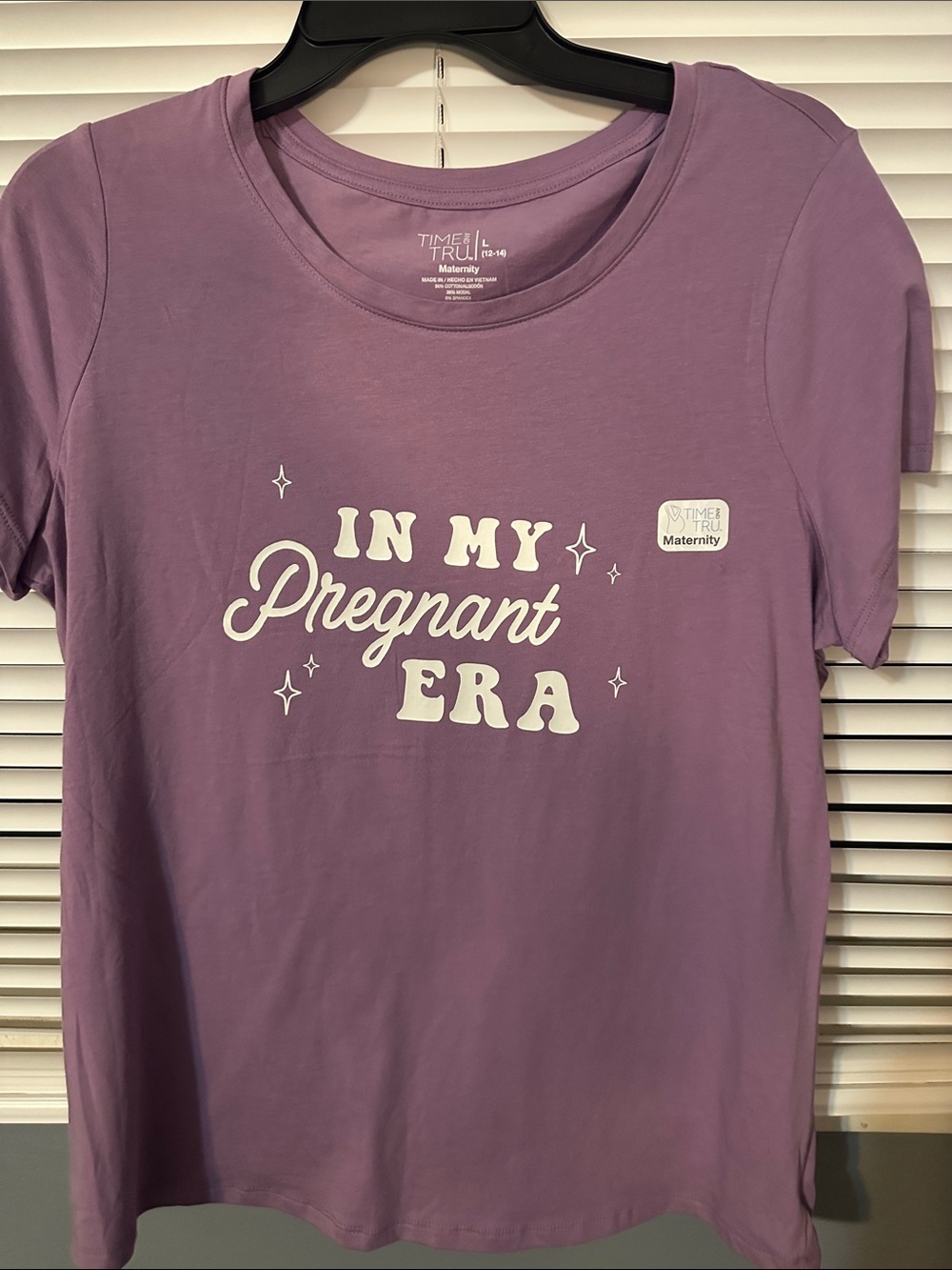 Time and Tru Lavender Maternity Tee with White Slogan